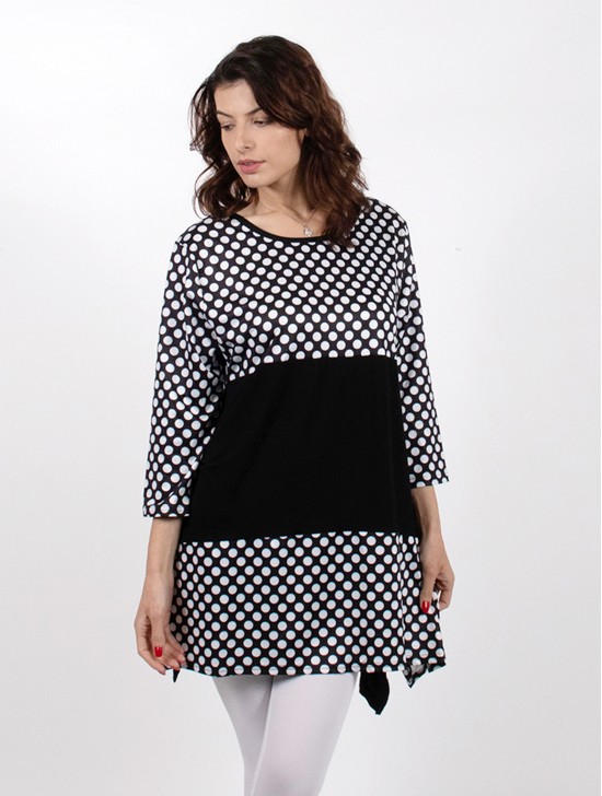 Sleeved Fashion Top W/ Polka Dots Pattern